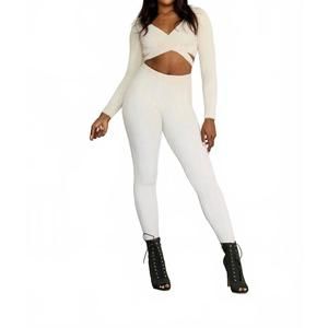 NEW LITTLE SECRET OF MINE women's long sleeve crop top and pant set in ivory